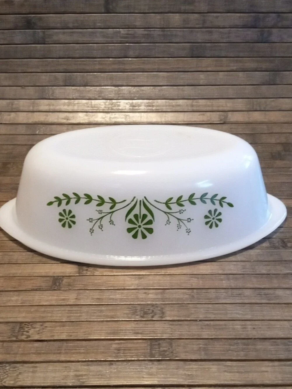 Vintage Glasbake Green Daisy Milk Glass USA Oval Casserole Dish